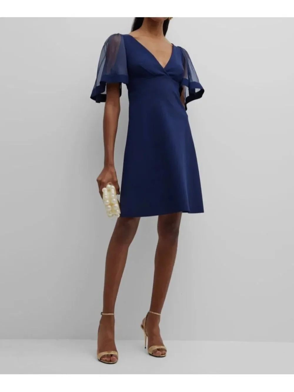 Chiara Boni La Petite Robe Women's Blue V-Neck Flutter Sleeve Dress $695